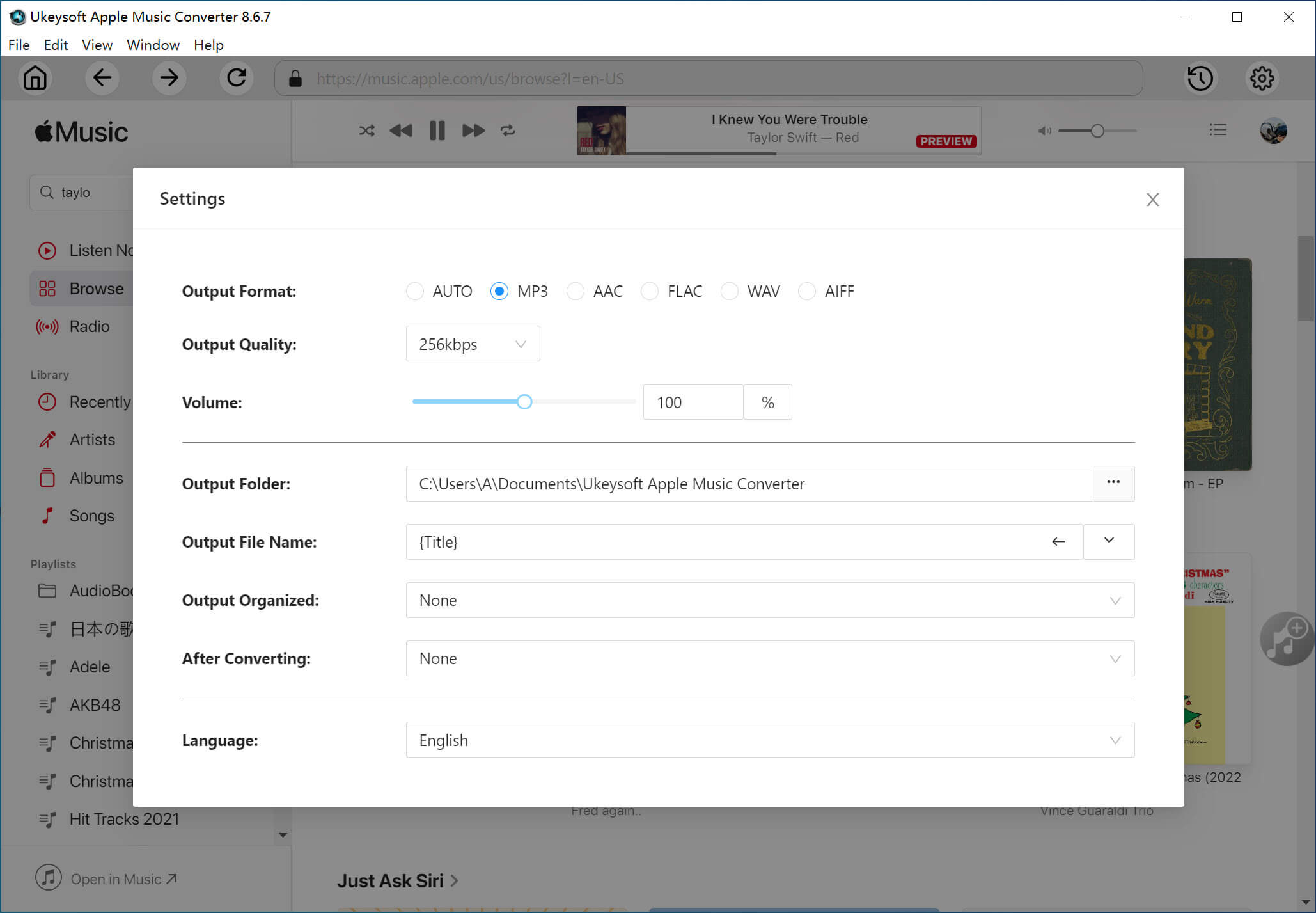 select output format as mp3 or m4a