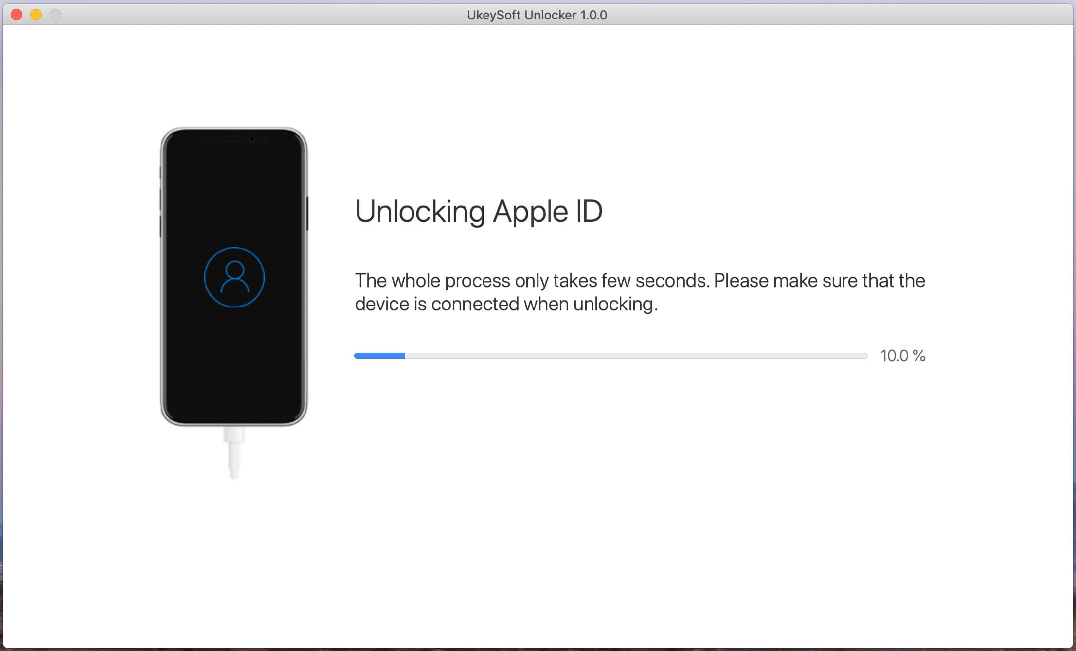 デバイス情報を確認し、[開始]ボタンをクリックして、AppleIDのロック解除を開始します。