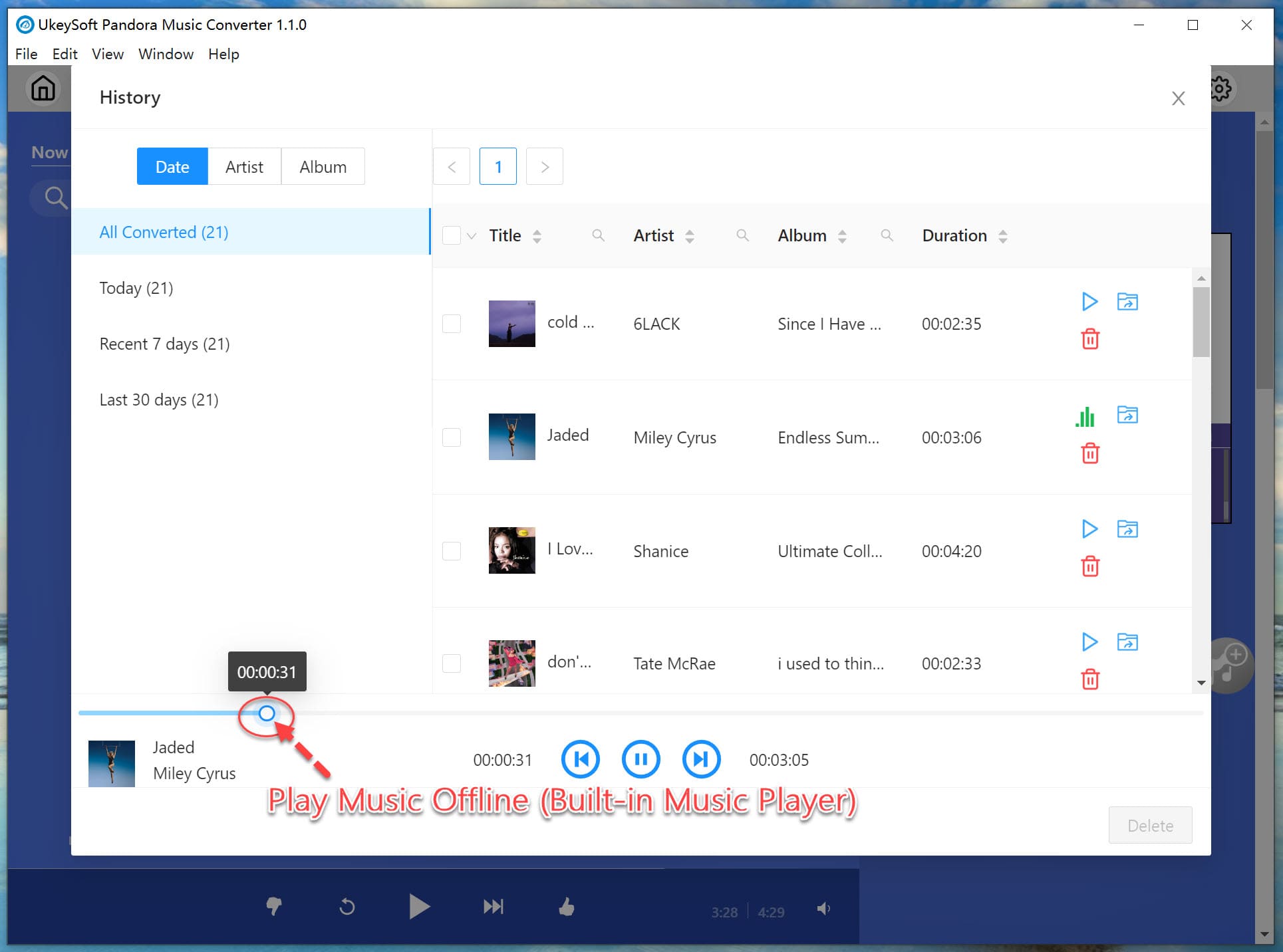 listen pandora music offline