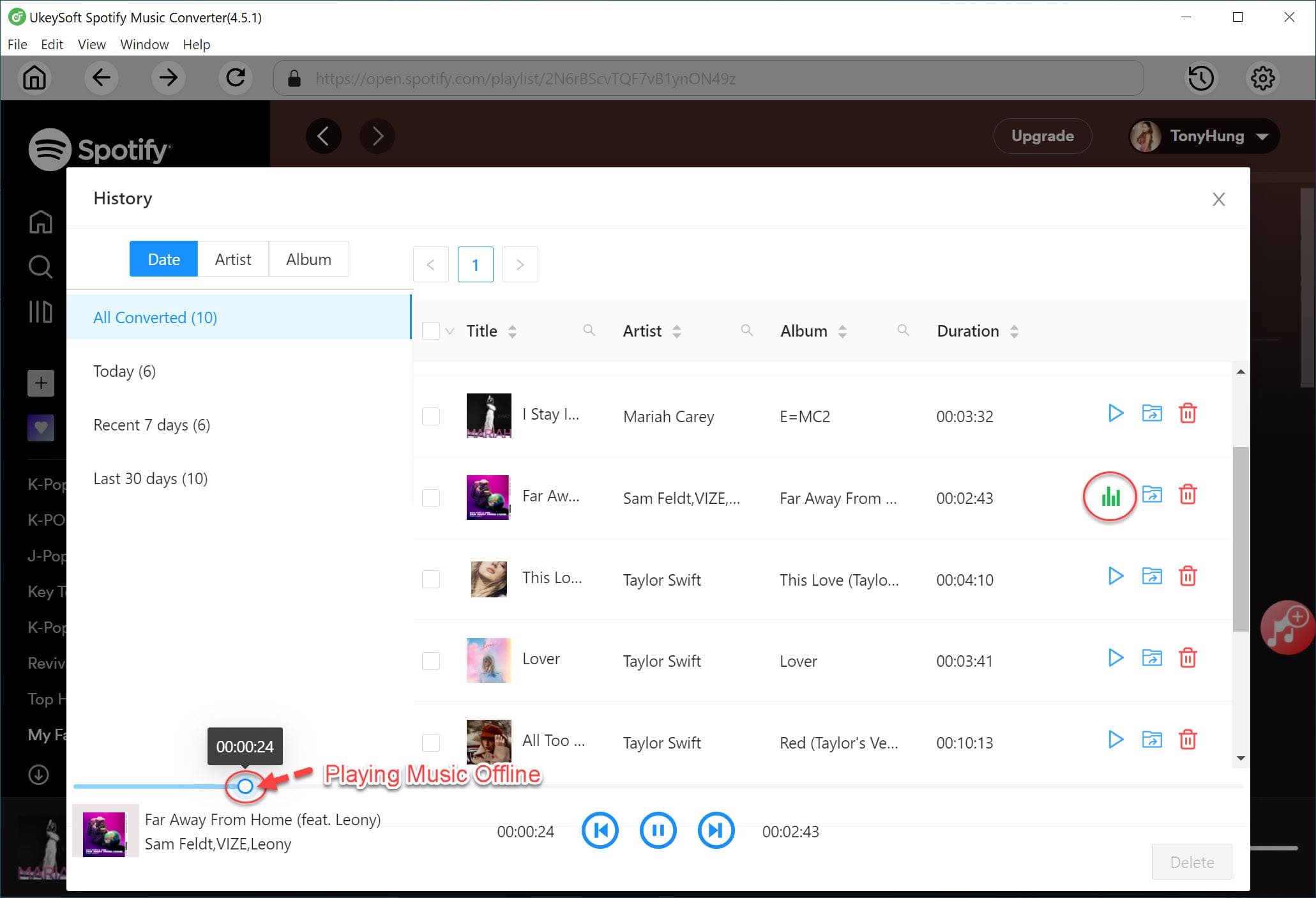 get output spotify songs